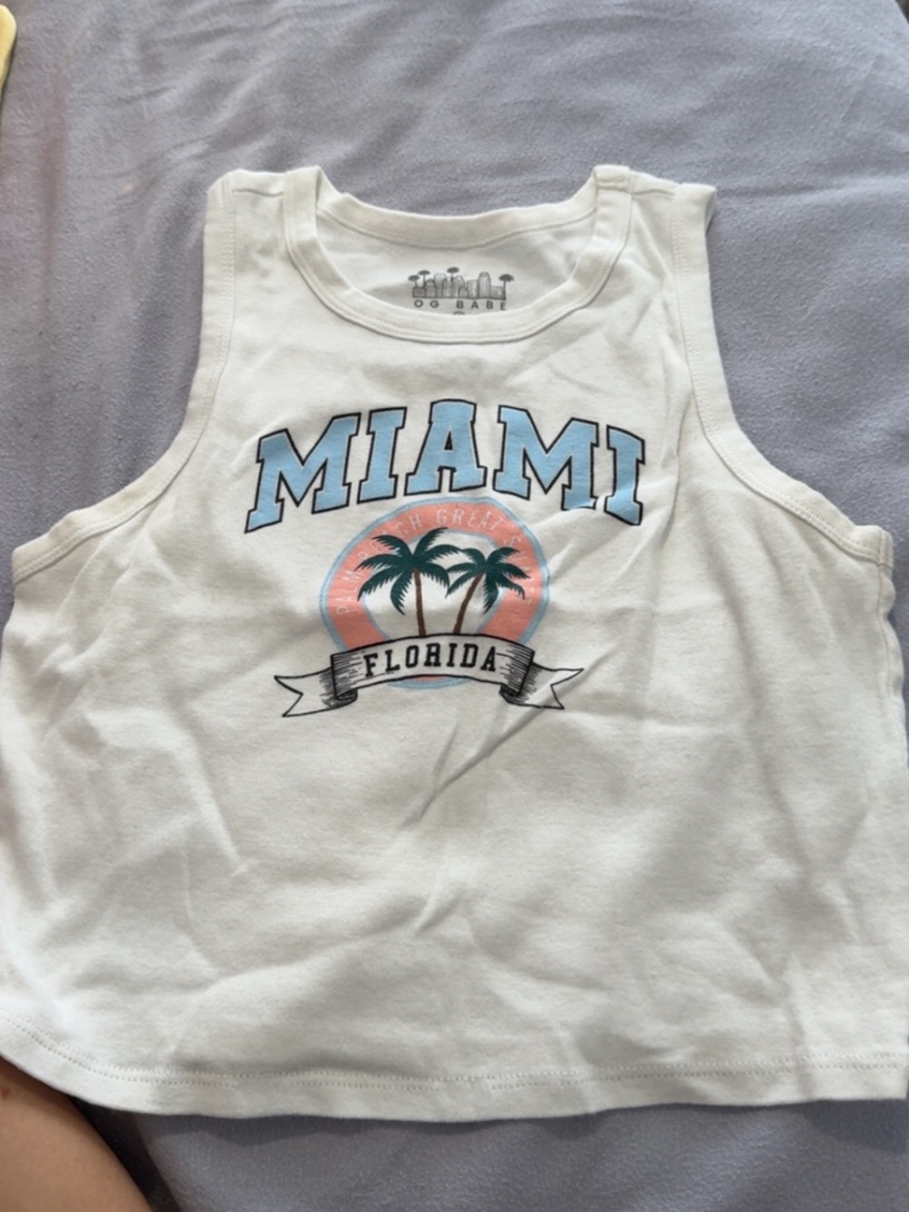 White Miami Graphic Crop Tank Top